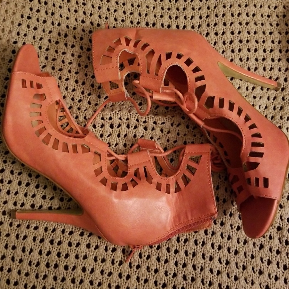 Coral lace up heels